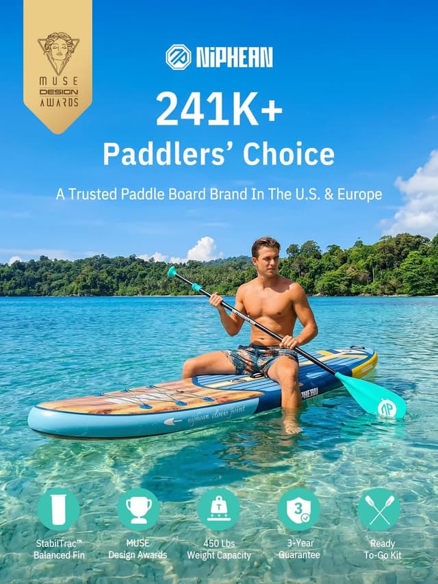 Detalle de Niphean 10’6" Inflatable Stand Up Paddle Board (SUP) with Anti-Slip EVA Deck and SUP Accessories