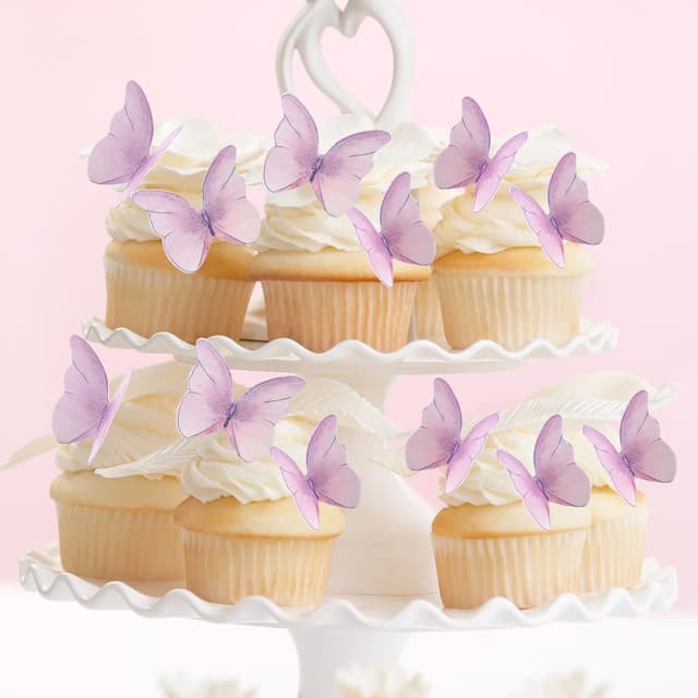 Detalle de Ouxayapl 48 essbare Schmetterlinge als Tortendeko (lila) für Hochzeit, Geburtstag & Partys