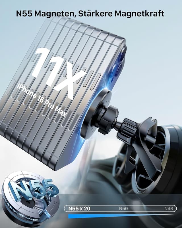 Detalle de YOSH MagSafe Autohalterung mit Ladefunktion für Mercedes (rundes Lüftungsgitter) – mit starken N52-Magneten