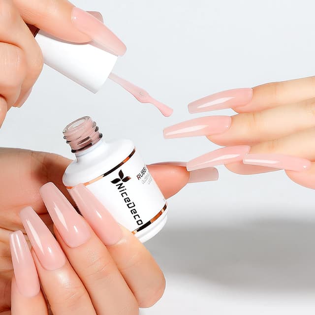 Detalle de Nicedeco Rubber Base Gel Rosa (15 ml) – LED/UV Rubber Gel als Unterlack für Nagelaufbau