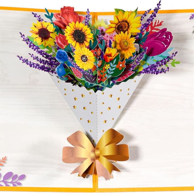 Detalle 2 de Sunflower Bunch Pop Up Paper Flower Bouquet Greeting Card with Blank Note & Envelope