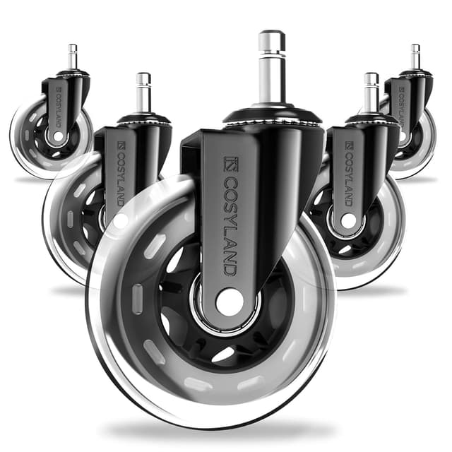Detalle de COSYLAND set 5 ruote per sedia ufficio 11x22 mm, ultra silenziose 360° con doppio cuscinetto, portata 300 kg (per coppia)