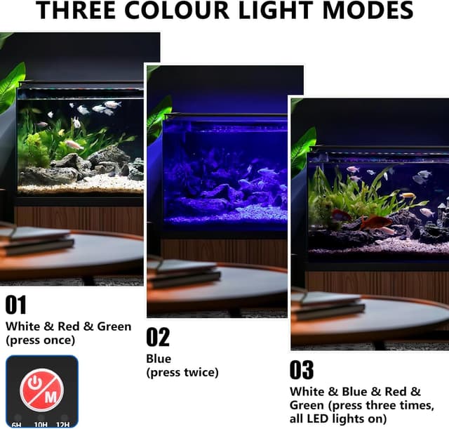 Detalle de fishkeeper Éclairage LED plein spectre pour aquarium 55 W, 10 niveaux et mode 24/7 (support rétractable 105–130 cm)