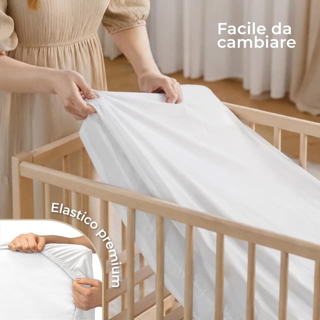 Detalle de Dreamzie Set 2 lenzuola per culla 40x90 in cotone con angoli (Oeko-Tex) beige/bianco