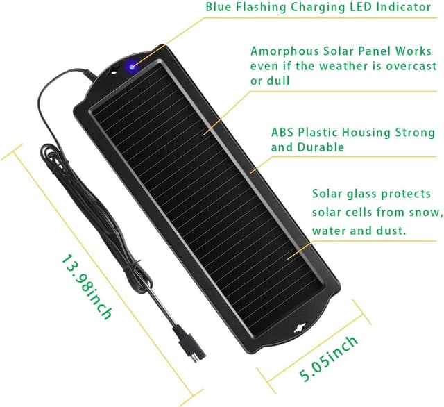 Detalle 2 de Sunway Solar Car Battery Trickle Charger & Maintainer (12V) with Cigarette Lighter Plug and Battery Clamps