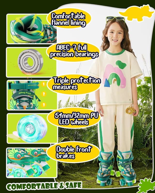 Thumbnail 5 de WESKIFAN Dinosaurio Patines para Niños Patines 4 Ruedas Ajustables
