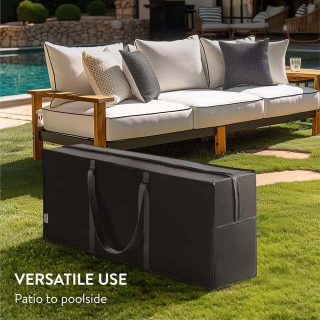 Detalle de JEMIDI Aufbewahrungstasche für Gartenauflagen (125 x 30 x 50 cm) mit Griff & Reißverschluss – schwarz