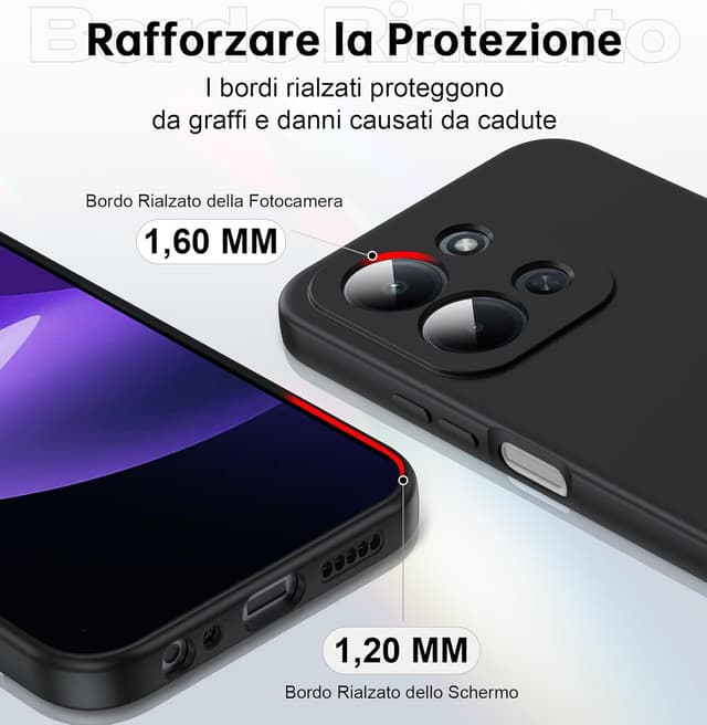 Detalle de LeYi Cover per Redmi 15C 4G/5G con vetro temperato (2 pezzi) e custodia ultra slim in TPU, protezione fotocamera, nero