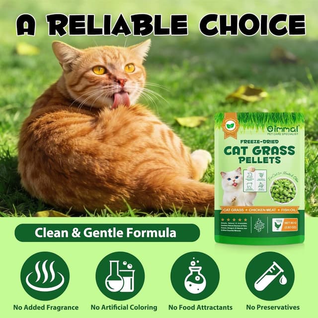 Detalle de Katzengras Snacks für innen mit Huhn & Fischöl (80 g, gefriergetrocknet) – für Verdauung, Haarballen & frischen Atem