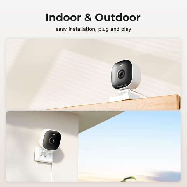 Detalle de 2K Home Security Cameras (2-Pack) by VSMAHOME — Indoor/Outdoor Wired Plug & Play with Color Night Vision, 2-Way Audio, 24/7 Recording