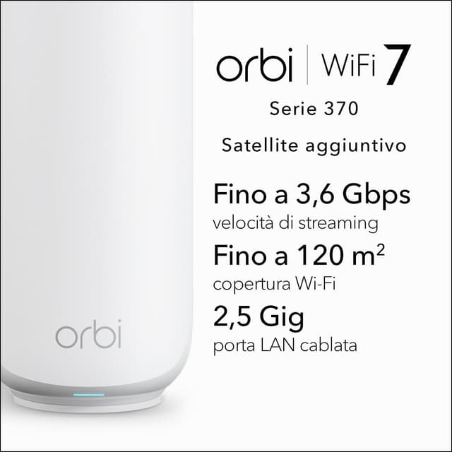 Detalle de NETGEAR Orbi Serie 370 WiFi 7 Mesh Satellite (RBE370) fino a 3,6 Gbps, fino a 120 m²
