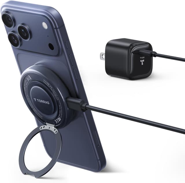 Detalle de TORRAS Qi2.2 25W Magnetic Wireless Charger Stand (Mag-Safe compatible), Black