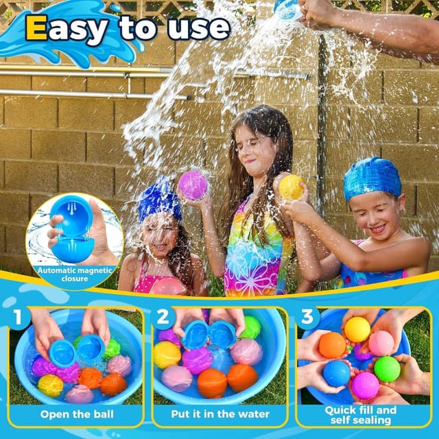 Detalle de 12PCS Reusable Water Balloons — Quick Fill Self-Sealing Water Splash Bombs for Kids (Ages 4–12)