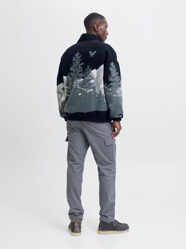 Detalle de Jack & Jones Jorbear Mountain Teddy Half Zip da uomo: giacca in felpa a mezza zip