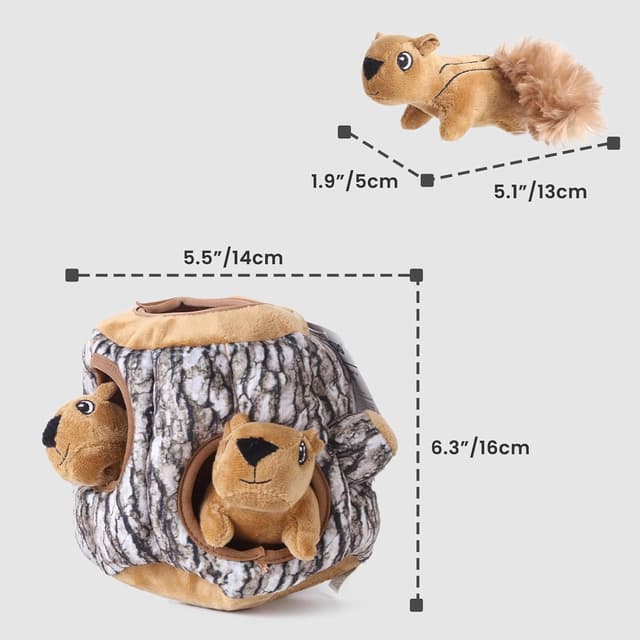 Detalle 2 de Laifug Hidden Squirrel Plush Dog Toy – interactive squeaky hide-and-seek for dogs (L)