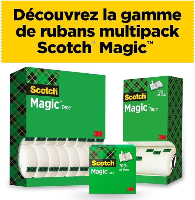Detalle 2 de Scotch Ruban Magic : ruban adhésif invisible blanc mat (2 rouleaux 19 mm x 15 m + 1 gratuit)