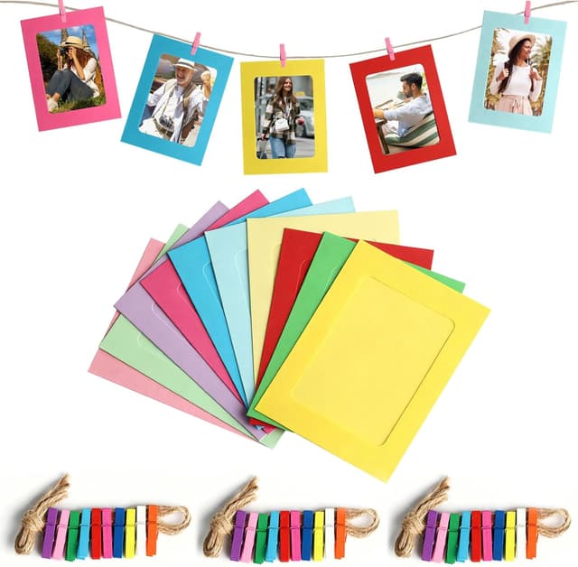 Detalle de RUGLAMZHIP 30er Papier-Bilderrahmen aus Kraftpapier (15,2 x 11,5 cm) mit Holzklammern & Hanfseil für Fotogirlanden