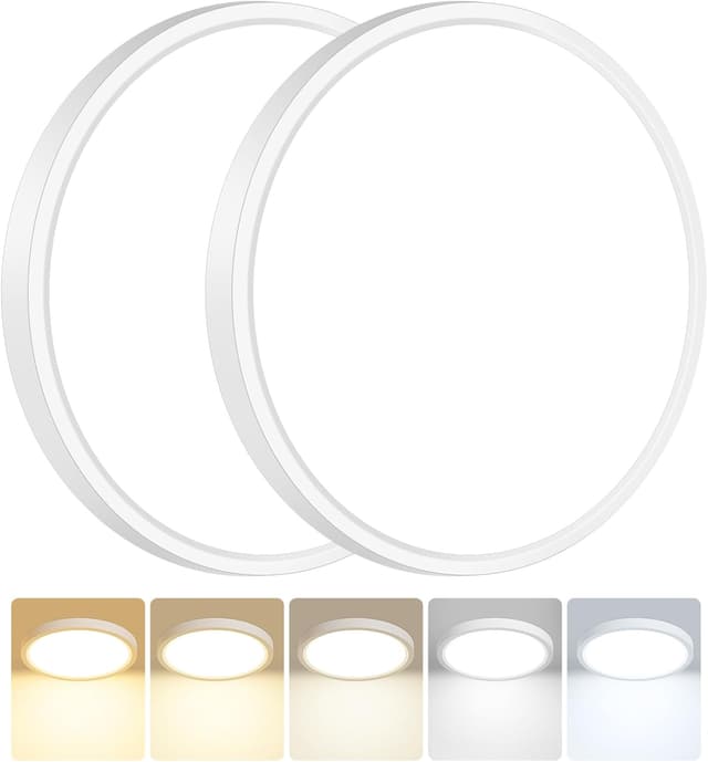 Detalle de Peasur LED-Deckenleuchte flach (2er-Set) – 5 Farbtemperaturen, IP54, 18 W, 1,6 cm flach