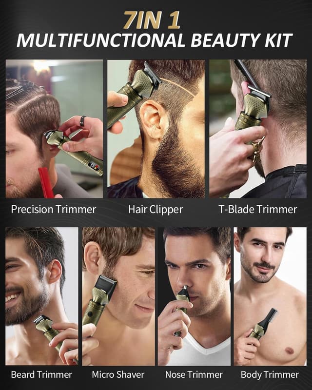 Detalle 2 de 7 in 1 Beard Trimmer & Hair Clippers Kit with LCD Display, T-Blade Cordless Grooming Set (Up to 90 Minutes)