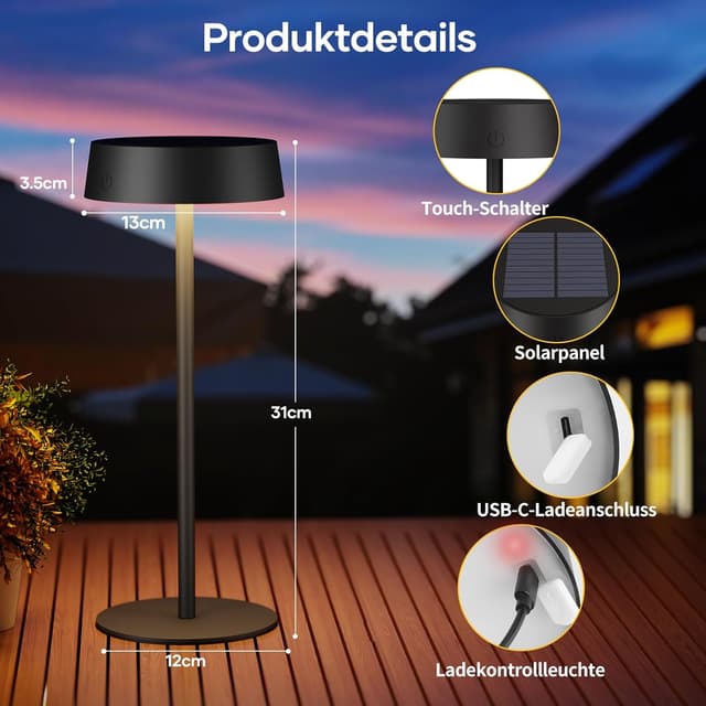 Detalle de Suright Solar Tischlampe 4000 mAh Akku
