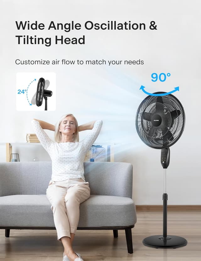 Detalle 2 de PELONIS PFS45A5BBB 18 inch 5-Blade Oscillating Remote Pedestal Fan with LED Display and 7-Hour Timer (Black)