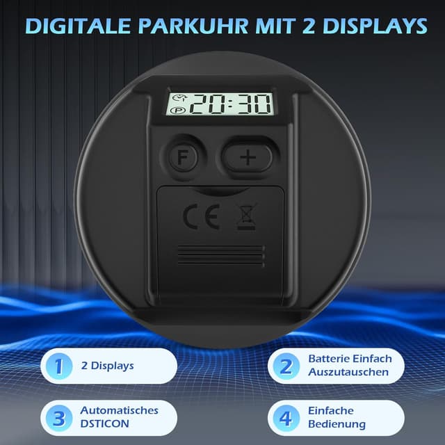 Detalle de Warmfay® Elektronische Parkscheibe mit KBA-Zulassung, 2 Displays & Nachtparkmodus (elektrisch, Batterie)