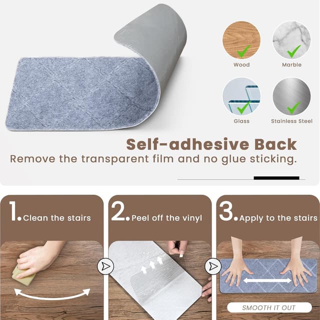 Detalle 1 de Homwiz tapis d’escalier antidérapant 76x20