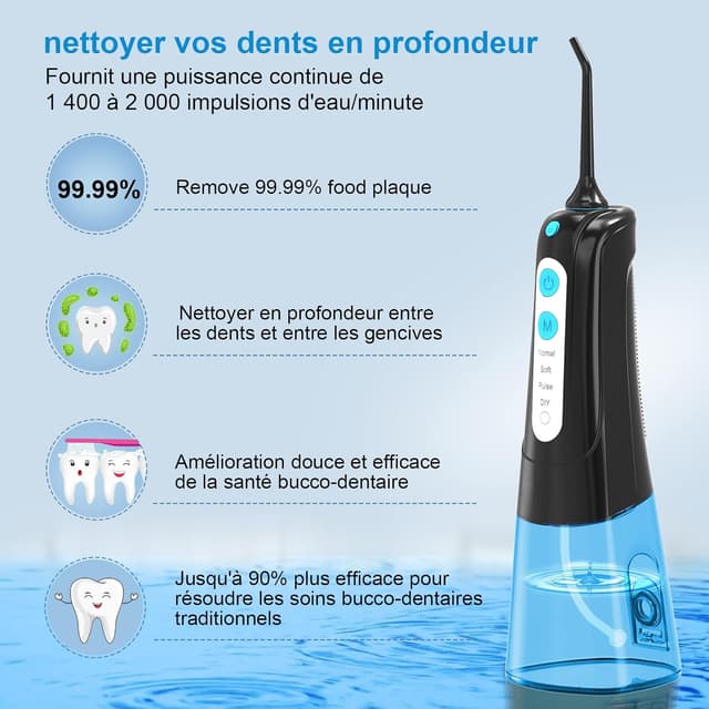 Detalle 2 de SURFOU Irrigador Dental Portátil 30 usos