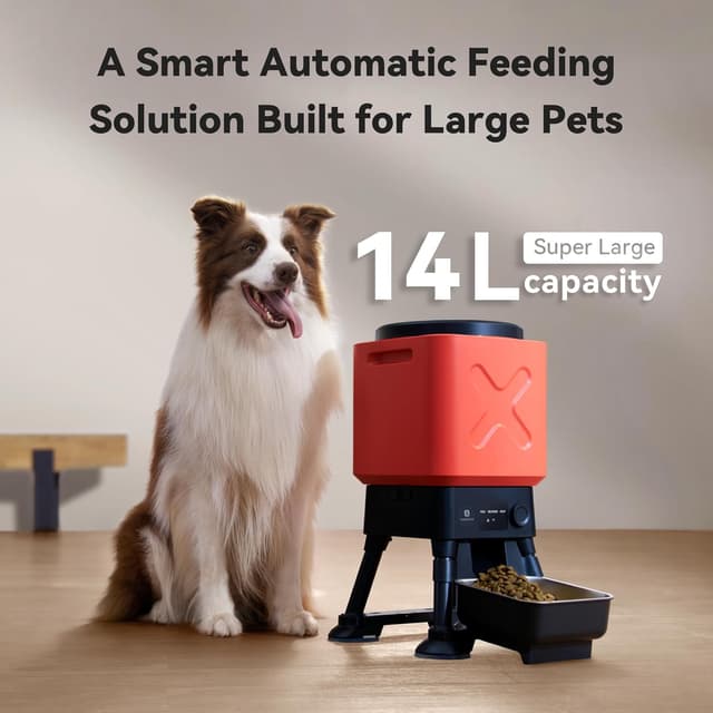 Detalle 2 de 14L Automatic Dog Feeder for Large Breed (Extra Large Capacity) with Anti-Blockage & Timed Dispensing, Stainless Steel Bowl