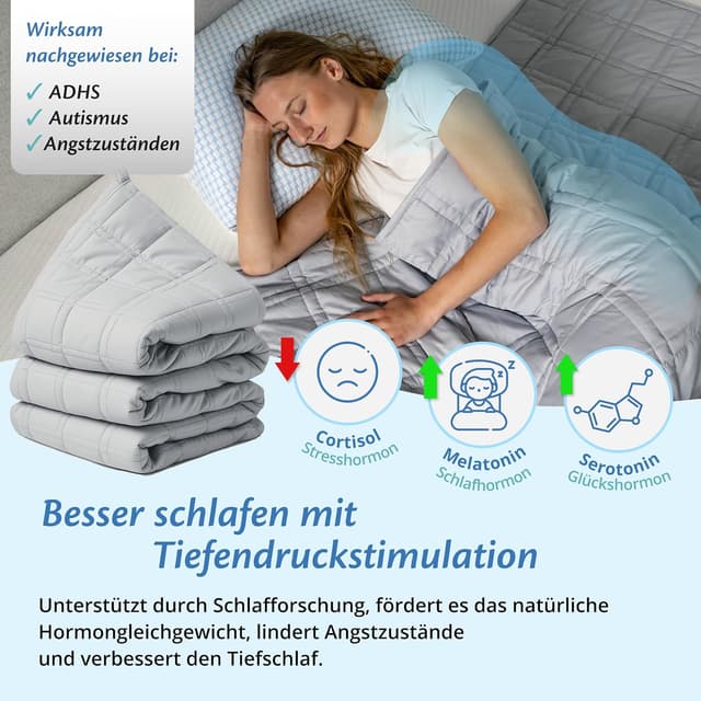 Detalle de Ella Gewichtsdecke 135x200 cm, 7 kg – Anti Stress Therapiedecke aus 100% Baumwolle (grau)