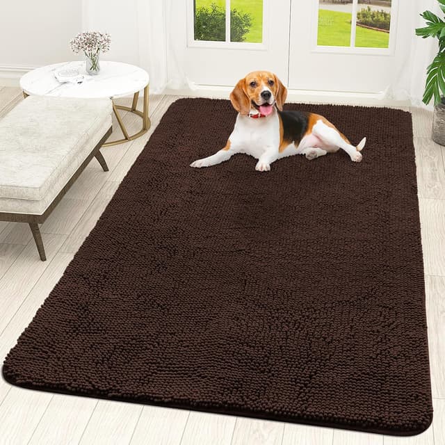 Detalle de OLANLY Chenille Dog Door Mat (70x46) for Muddy Paws—Absorbent, Non-Slip, Washable Entryway Doormat