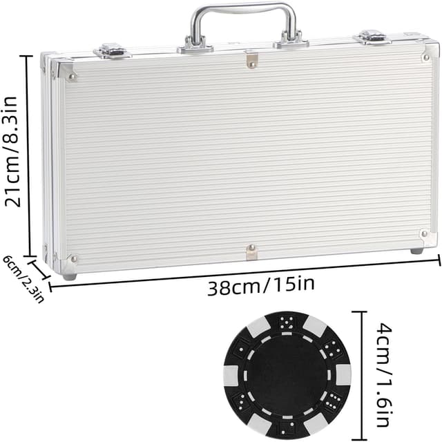 Detalle de 300-Piece 11.5g Poker Chips Set (Texas Hold’em/Blackjack) with Aluminum Case, Dealer Buttons, Blinds Markers & Dice