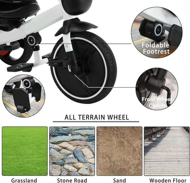 Detalle de UBRAVOO Baby Dreirad 6-in-1: Lernfahrrad mit Lenkdreirad-Funktion, Schiebestange & verstellbarem Verdeck