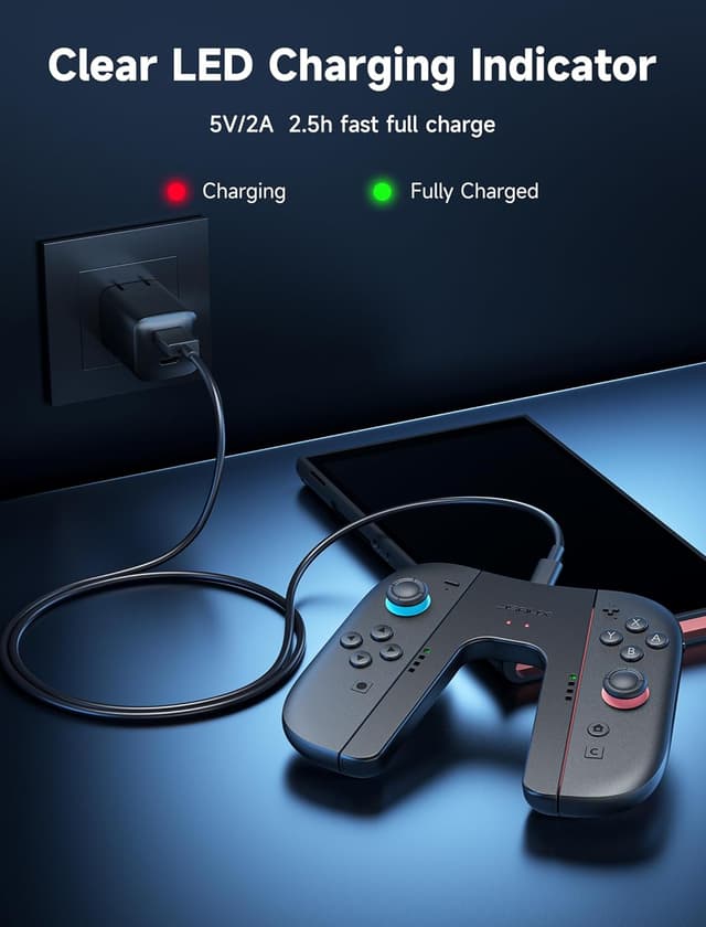 Detalle 2 de JSAUX Switch 2 Ladegriff mit LED-Anzeige und 1,5 m Kabel