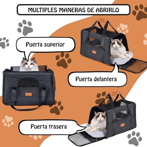 Detalle 2 de T-LOVENDO.ES Transportín para perros y gatos transpirable con colchón y tres puertas (12x44x24 cm)