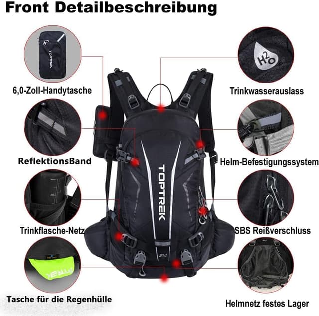 Detalle 2 de toptrek Fahrradrucksack 20L Wasserdicht