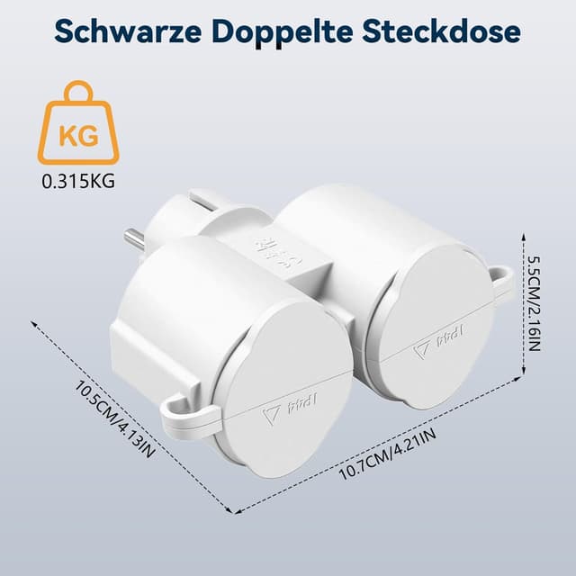 Detalle 2 de BOSYTRO Doppelstecker für Steckdose Adapter (IP44, geerdet) – 2-Ausgänge für Innen- und Außenbereich