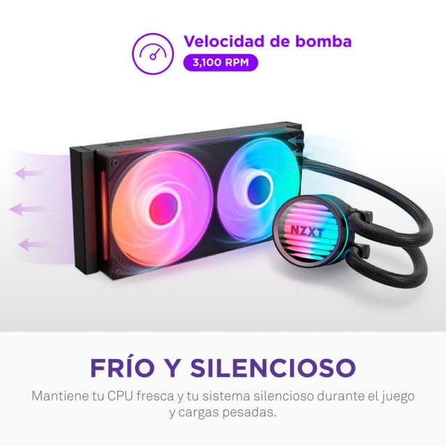 Detalle de NZXT Kraken Core 240mm refrigeración líquida con 2 ventiladores RGB multicolor