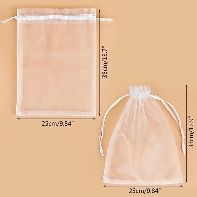 Detalle de MAOOY 100 Organzasäckchen 25x35 cm in Weiß mit Kordelzug – kleine Beutel zum Befüllen