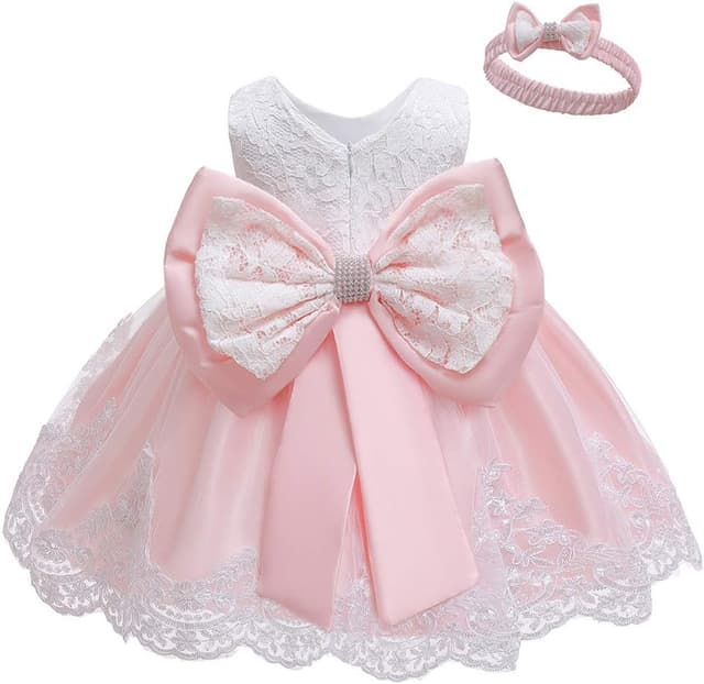 Detalle de LZH Baby Girls Ruffle Lace Backless Dress with Headwear