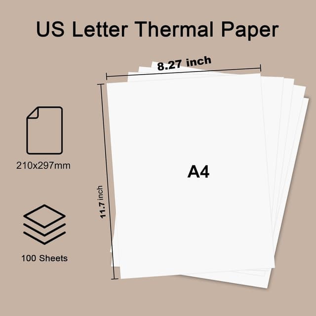 Detalle de 100 Fogli Carta Termica A4 210×297 mm per Stampante Termica Portatile (compatibile MT800/M08F) – per scuola e lavoro