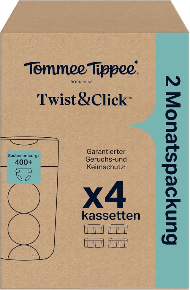 Detalle de Tommee Tippee Twist & Click Advanced Windeleimer Original-Nachfüllkassetten (Exklusivpackung mit 4, je 10,5 m)