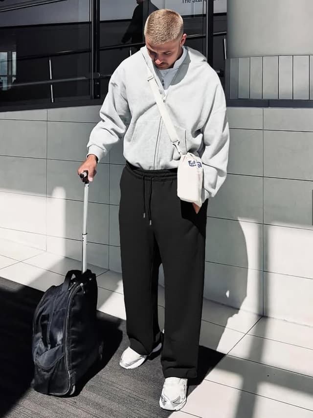 Detalle 2 de JMIERR Herren Casual Baggy Sweatpants mit breiten Beinen und Taschen (S–3XL)