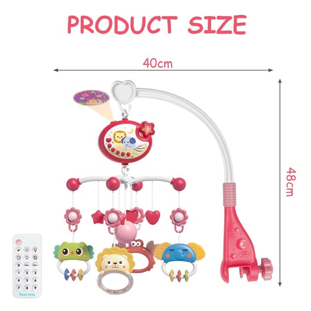 Detalle 2 de Aolso Babybett-Spielzeug: Mobile fürs Babybett mit Musik, Lichtprojektion und Fernbedienung (Sternprojektion-Rot)