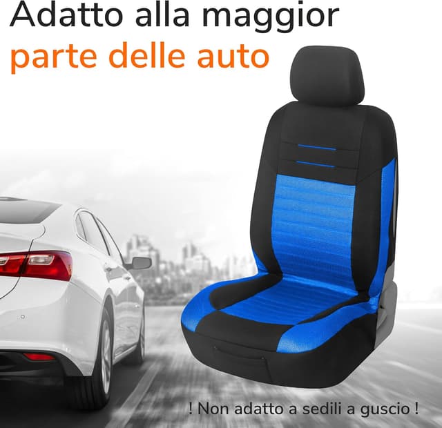 Detalle de Upgrade4cars Coprisedili Anteriori Universali Set 2026 in blu (con copri-poggiatesta) Upgrade4cars