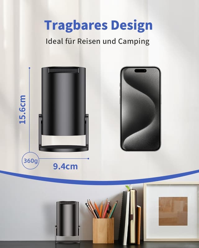 Detalle de Yoton Y4PRO Mini Beamer (tragbar) mit Wi‑Fi 6, Bluetooth 5.4, 720p nativ & 1080p-Unterstützung, Schwarz