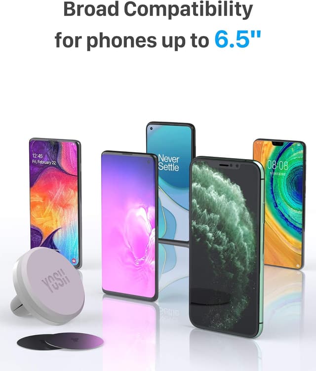 Detalle de YOSH Air Vent Magnetic Car Phone Holder with N50 Magnets and 2 Metal Plates (40mm)