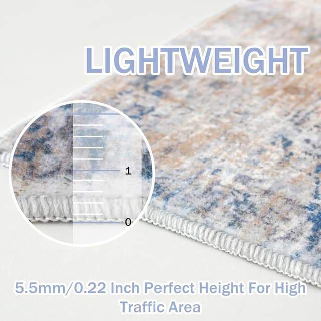 Detalle de IOHOUZE Abstract Runner Rug, 3x18 Ft Washable Non-Slip Kitchen Hallway Runner (Blue/Rust/White)