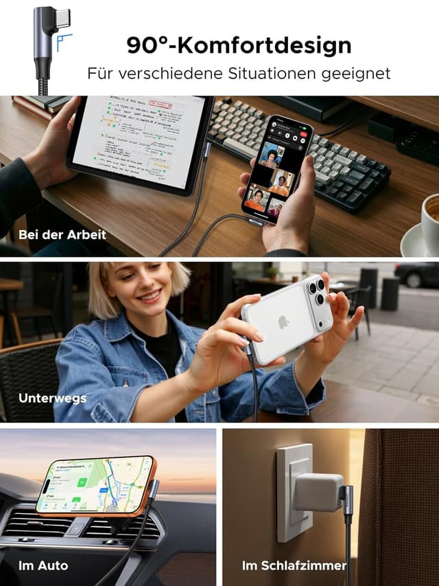 Detalle de UGREEN USB-C Ladekabel 240 W Winkelstecker