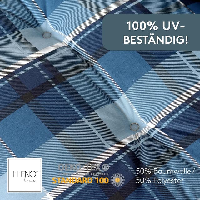 Detalle de LILENO HOME Gartenstuhl Auflagen (2er-Set) für Niedriglehner – Karo Blau
